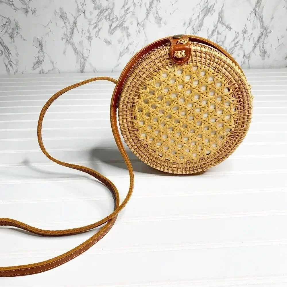 Bali Circle Crossbody Bag Wicker Boho Purse
